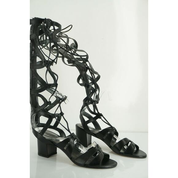 Stuart Weitzman Black Grecian Gladiator Sandals  Strappy Knee High - Picture 10 of 11